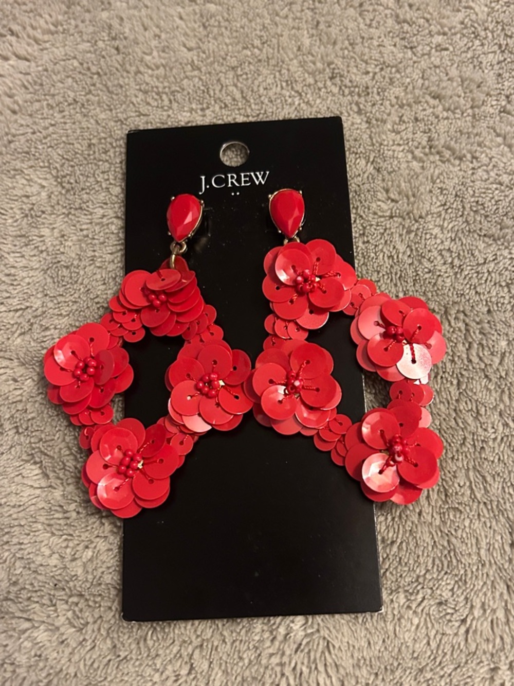 NWOT J. Crew Red Sequin Floral Drop Earrings